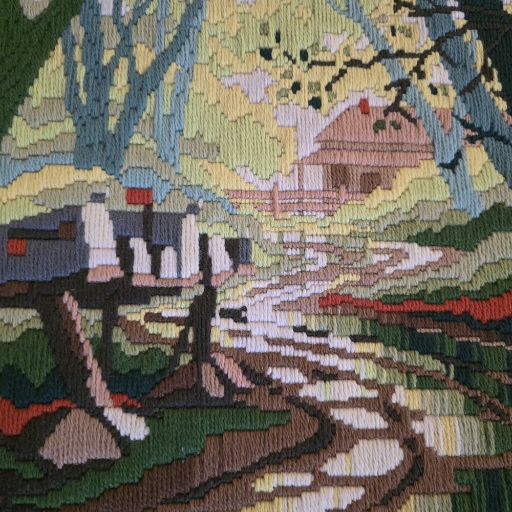 Finished Framed Long Stitch Needlepoint‎ Picture Wood Matte Green Forest - Picture 6 of 16